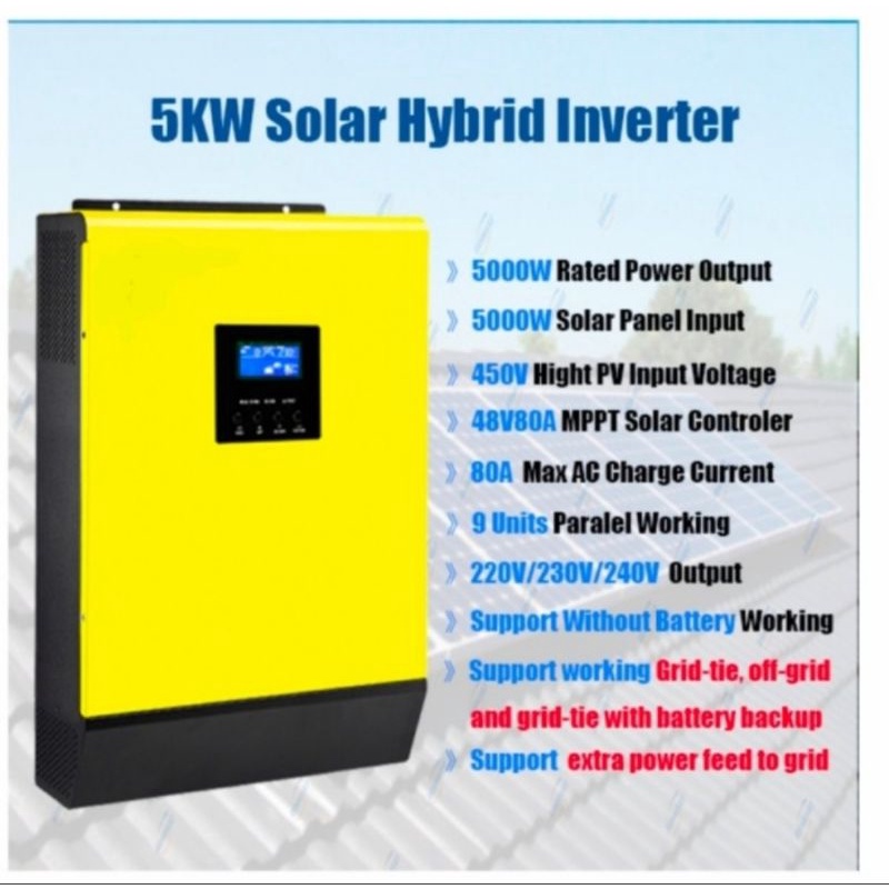 Hybrid inverter 5000 watt psw on grid ( grid tie ) / off grid mppt dan bisa parralel unit.