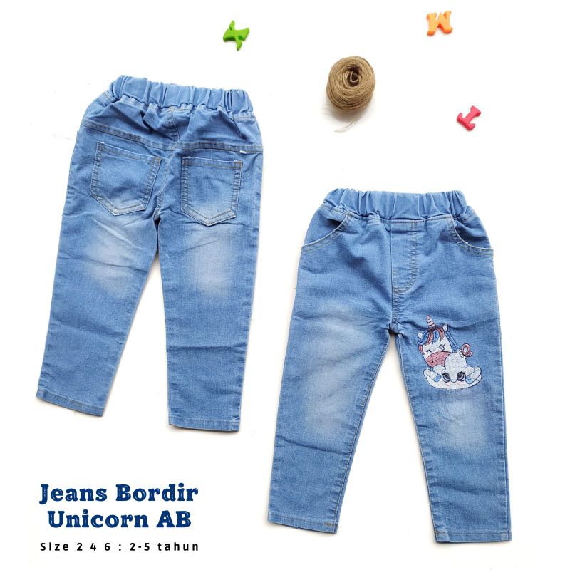 (2-7/8Tahun) Jeans Anak Perempuan Skinny Tebal Stretch Bordir