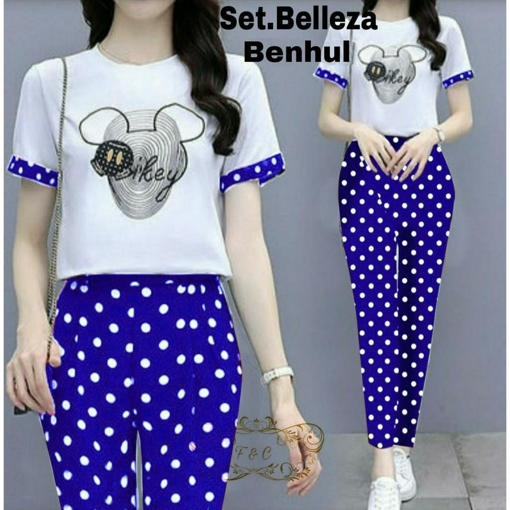 PCS SET BELLLEZA BAHAN BABYTERRY FE SETELAN ATASAN DAN CELANA 2 UKURAN M L