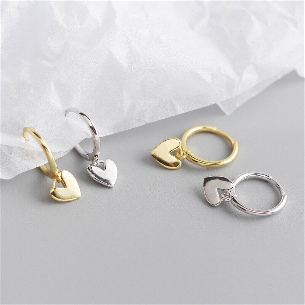 Anting Hoop Drop Dangle Bentuk Hati Warna Emas Silver Untuk Wanita