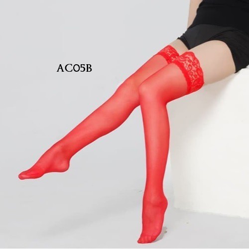 • BEBE • AC05B Stokings Renda Sexy Merah Transparan Stocking Legging Lingerie wanita