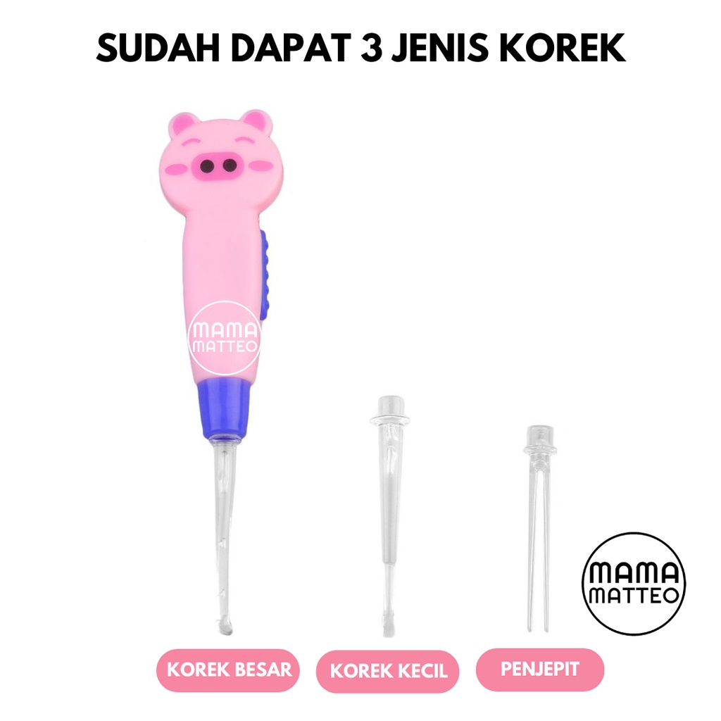 Korek kuping LED Bayi Anak / Pembersih Kuping Baby Lampu Senter / Earpick Nyala / Earpick Lampu LED Animal Kodok Kelinci Kucing Binatang Lucu / Korek Kuping Set 6in1