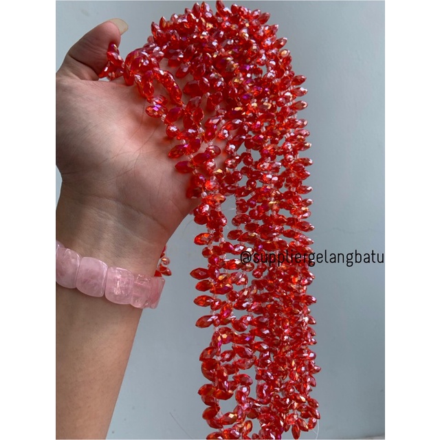 KRISTAL CEKO TETES AIR MATA 6MM SOFT RED QUARTZ LUBANG SAMPING METALIC