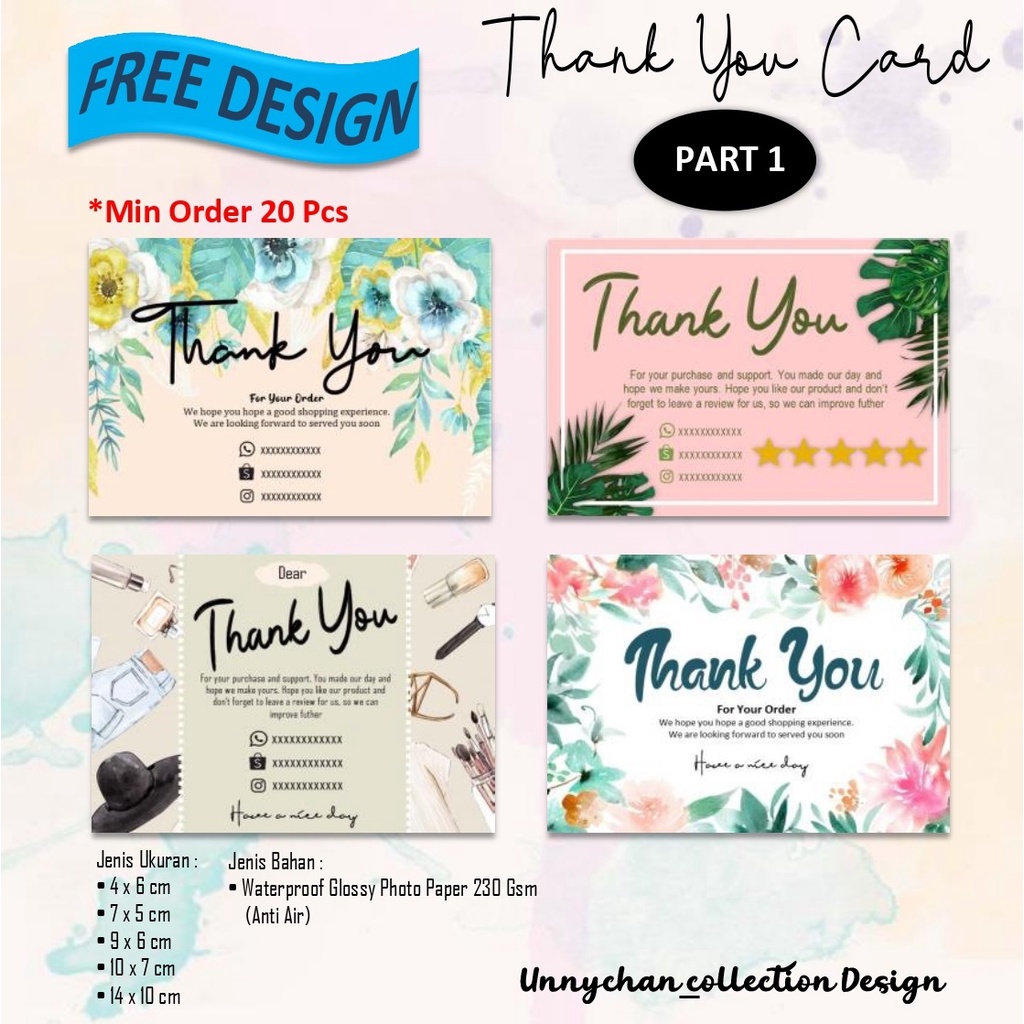 

THANK YOU CARD OLSHOP CUSTOM GRATIS DESAIN 1 SISI PART 1