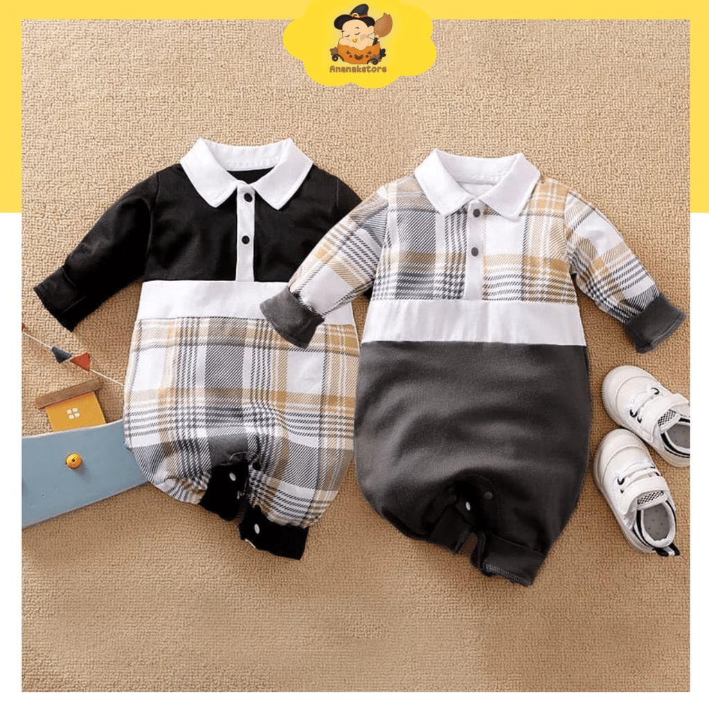 [COD] baju jumper bayi anak kembar lucu 0-24 bulan import premium keren motif kotak coklat