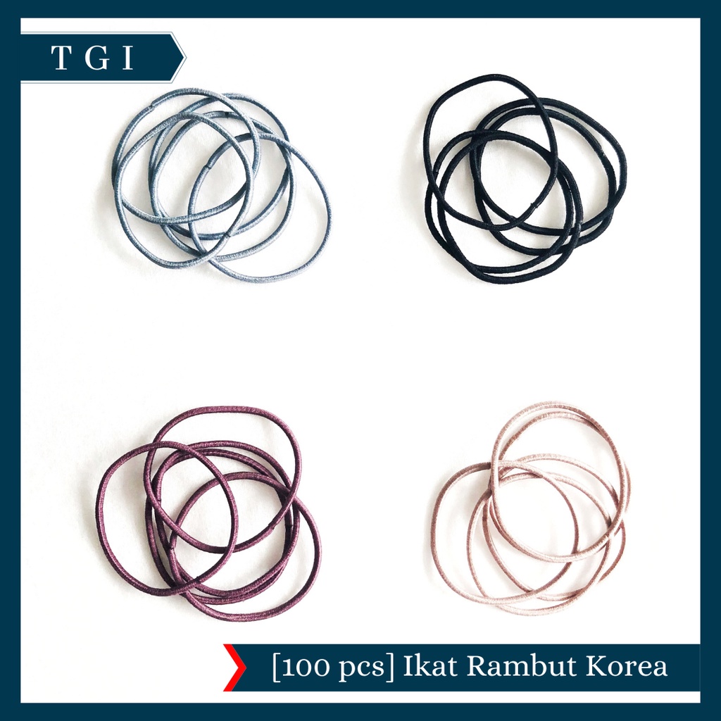 TGI - [100 PCS] IKAT RAMBUT KOREA MURAH FREE TAS ZIP LOCK | IKAT KARET RAMBUT ELASTIS WARNA POLOS