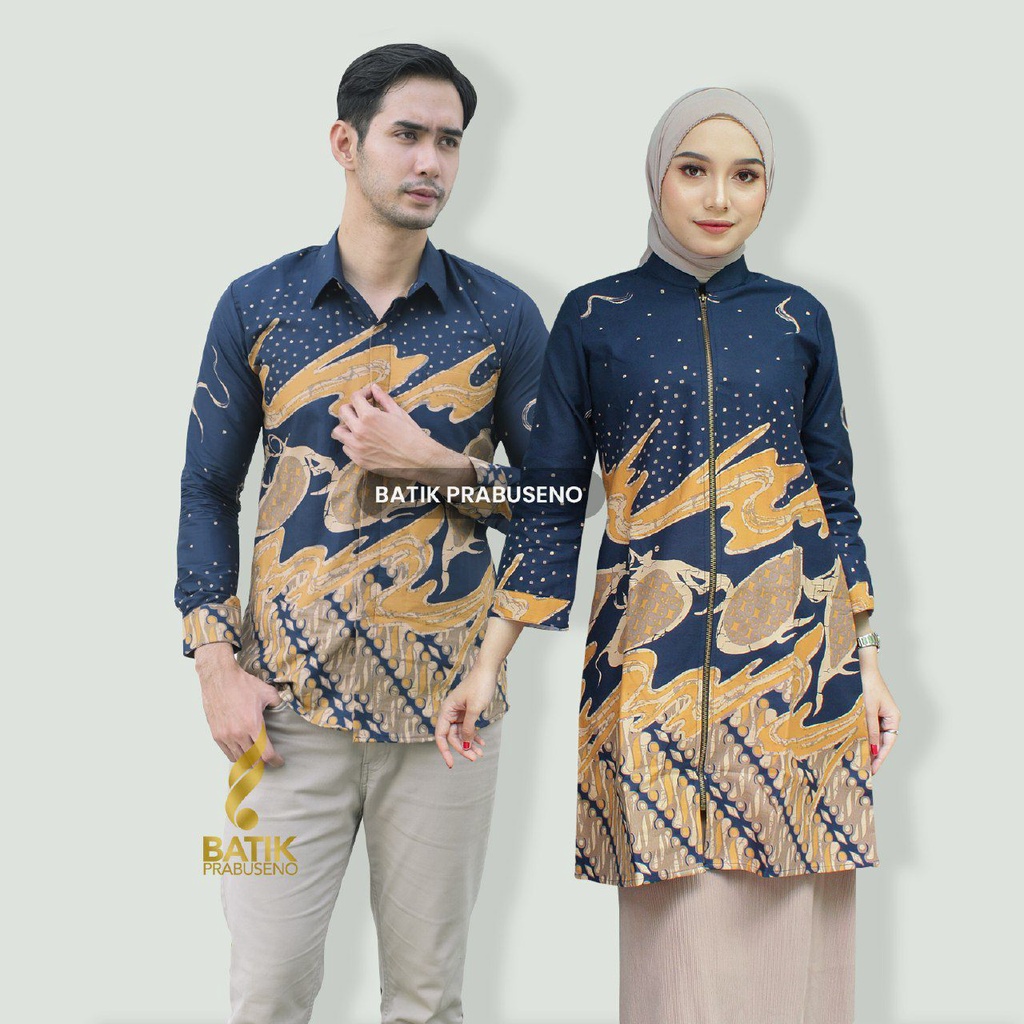 Couple Anggita Biru Batik couple modern Murah Prabuseno Terbaru Seragam