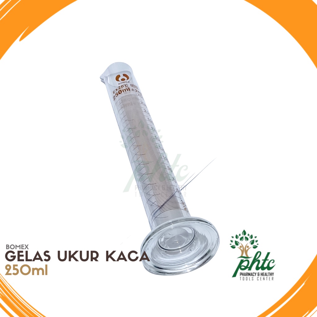 BOMEX Gelas Ukur 250ml l Gelas Ukur Kaca 250 ml l Alat Ukur Cairan GU 250ml