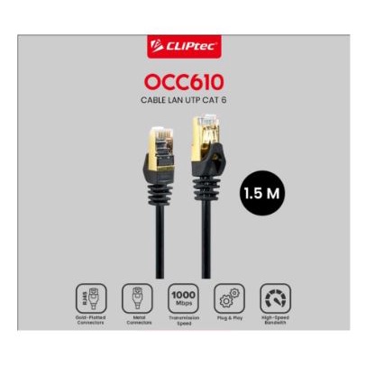 Cable lan cliptec 1.5 meter cat 6 sstp shield metal gold gigabit occ610 occ-610 - Kabel internet rj45 1.5m cat6 1000Mbps