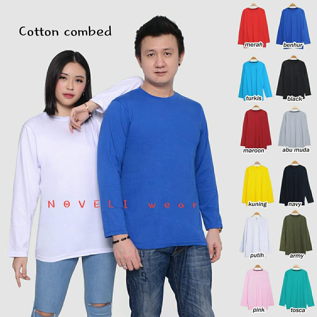 Noveli wear - T shirt kerah bulat kaos polos lengan panjang cotton combed 30s | atasan baju kaos seragam pria dan wanita