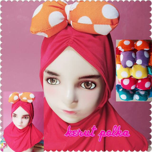 JILBAB HIJAB BAYI DAN ANAK ADIBAH KERUDUNG BABY PITA DACRON POLKADOT MERAH KUNING PINK FANTA