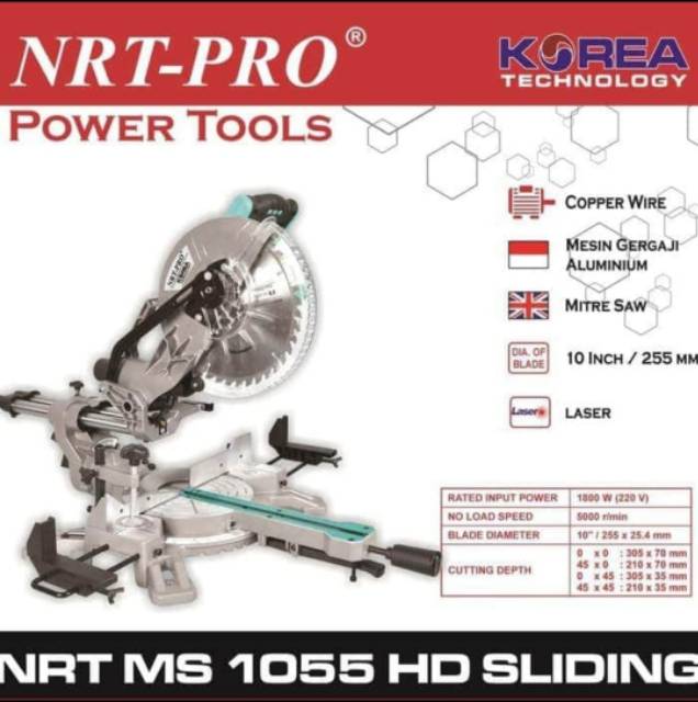 Nrt pro Mesin Miter saw 10 inch sliding MS 1055 HD maju mundur