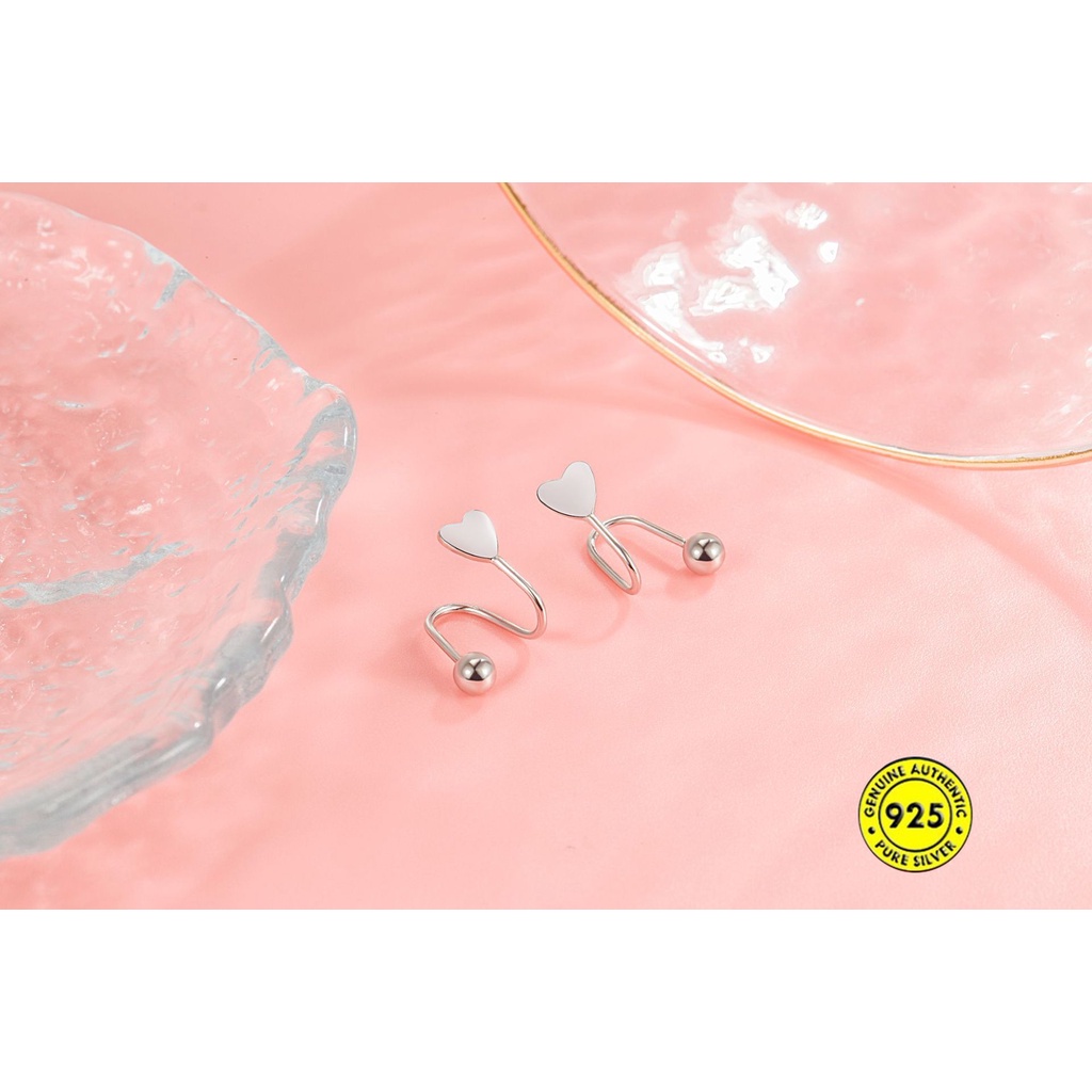 Anting S925 Silver Bentuk Hati Model Sekrup Putar Anti Hilang Untuk Wanita