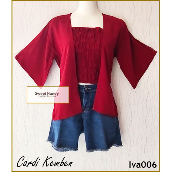 Sweet Honey ~ Setelan Cardigan Set Outer Kemben 2in1 Bali Polos Iva Bisa Pilih Warna