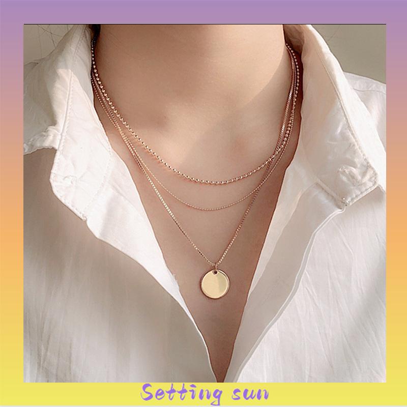 Korea Fashion Multilayer Liontin Kalung Wanita Emas Choker Perhiasan Aksesoris TN