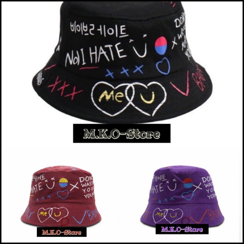 TERMURAH TOPI BUCKET KOREA LAKI-CEWE SABLON BADAS BOLAK