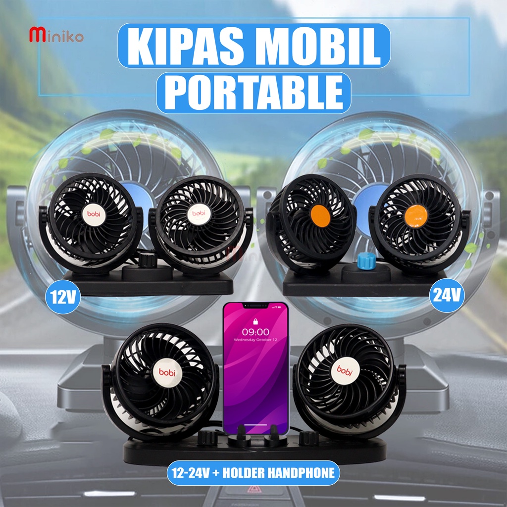 Kipas Angin Mobil Double Fan 12V/24V / Kipas Mobil holder phone