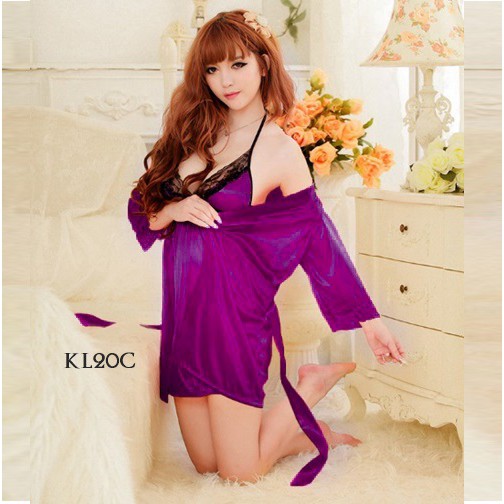 [STOK TERBATAS] PIYAMA SATIN BAJU TIDUR WANITA LINGERIE KIMONO UNGU KL20C