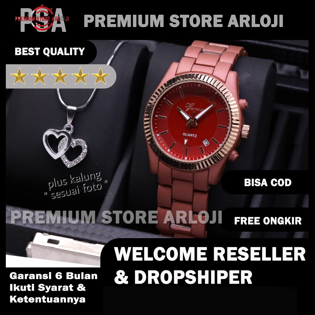 Grosiran Jam Tangan Wanita Fashion 3675TL Analog Tali Rantai Tanggal Aktif Free Kalung &amp; Baterai Cadangan (BISACOD)