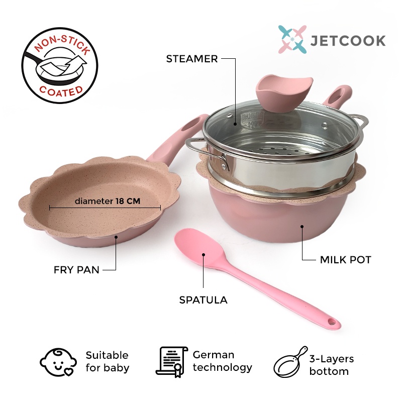 JetCook Baby Cookware Full Set 18cm - Peralatan Panci Bayi - Pink