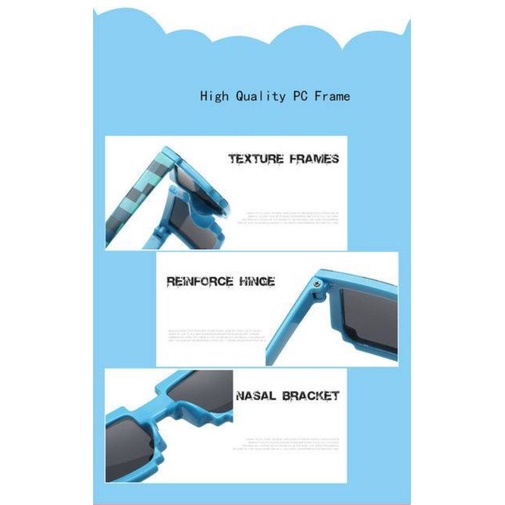 Kacamata Anak Model Pixel Mine craft Frost Diamond Mosaics UV400-4