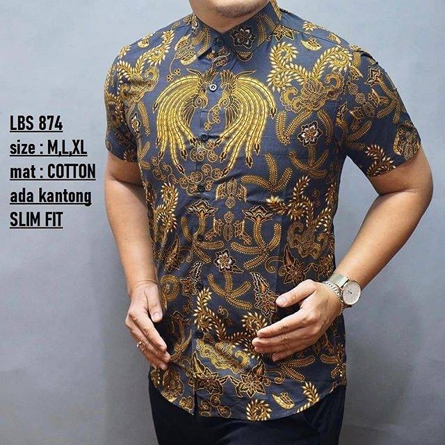 LBS 874 HEM KEMEJA BATIK PRIA SLIM FIT LENGAN PENDEK LUIGI BATANI