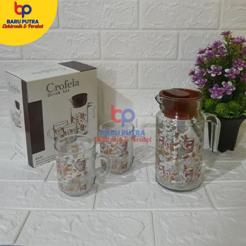 Crofela Drink Set | Set Mug Motif 0,6L + Gelas Kaca Motif |