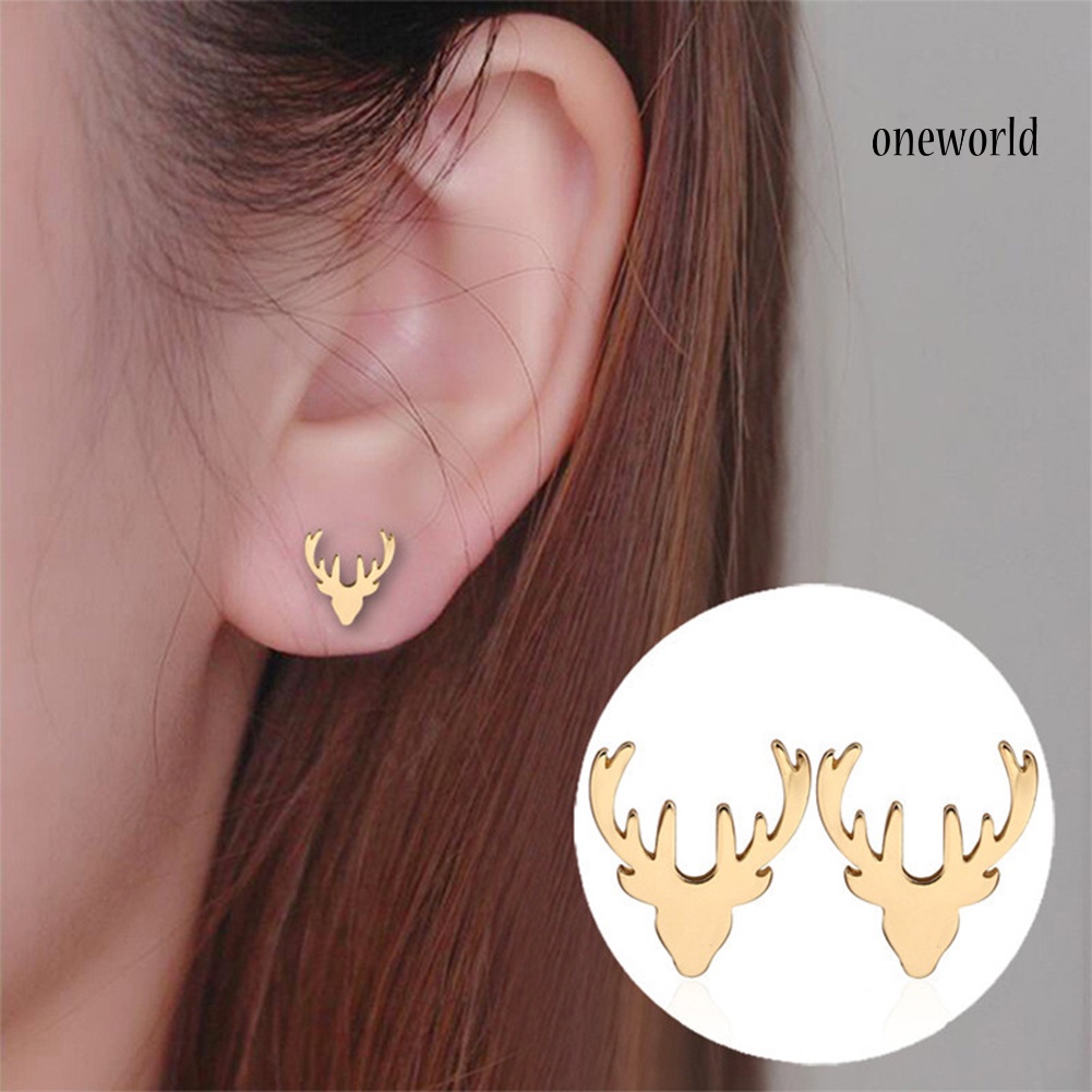 OW@ Cute Women Reindeer Antler Shape Animal Ear Stud Earrings Jewelry Birthday Gift