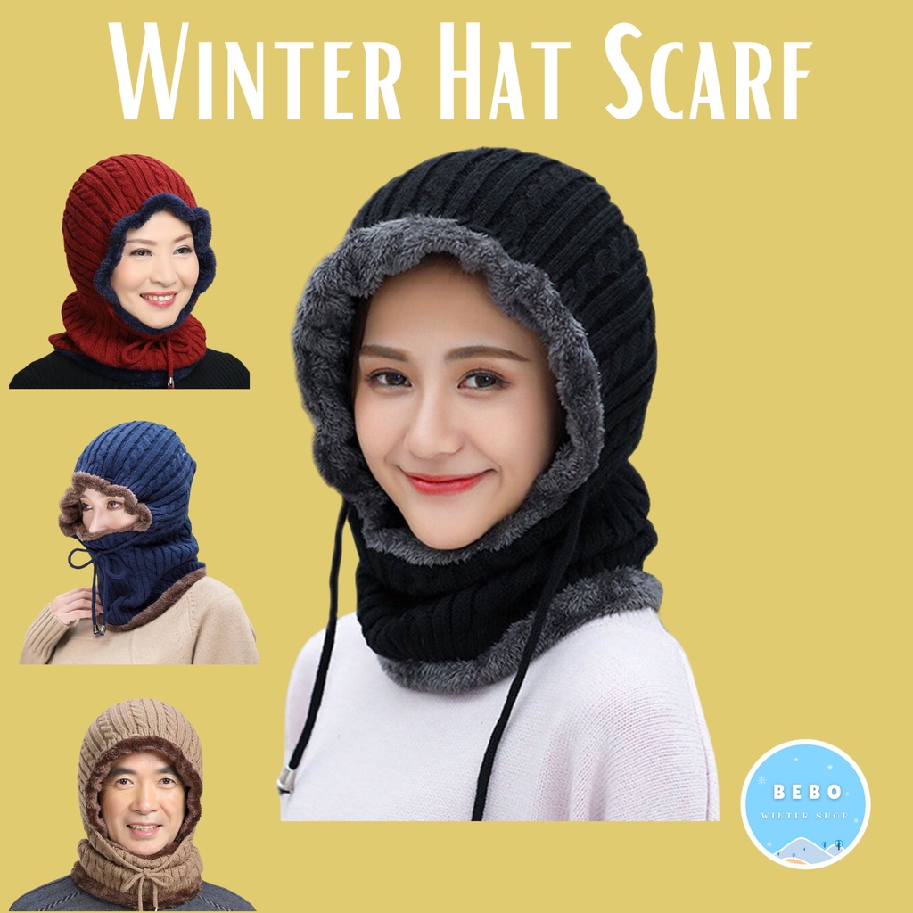 Topi syal masker musim dinginWinter hijab hat scarf