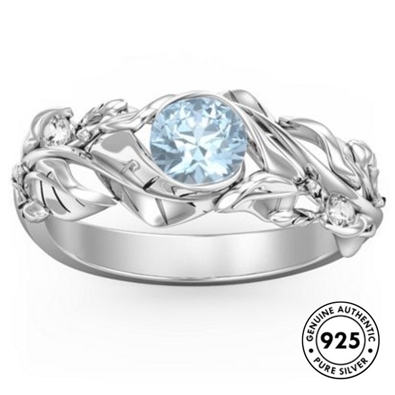 Cincin Sterling Silver 925 Model Daun Dengan Sapphire Untuk Wanita