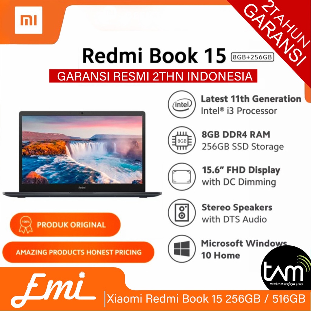 Mi Laptop Redmi Book 15 8/256 15.6 Inch Ram 8GB Rom 256GB Garansi Resmi