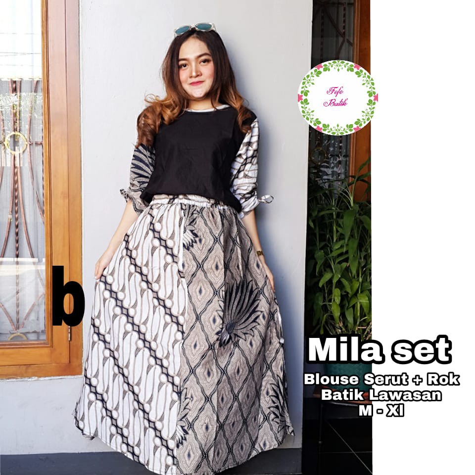 BAJU BATIK WANITA MODEL SETELAN ROK DAN BLUS MASA KINI MILA SET