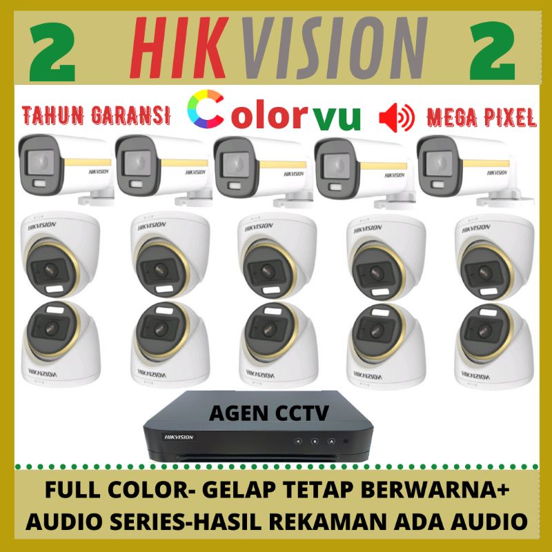 PAKET CCTV HIKVISION COLORVU 2MP 16 CHANNEL 15 KAMERA  AUDIO SERIES FULL COLOR