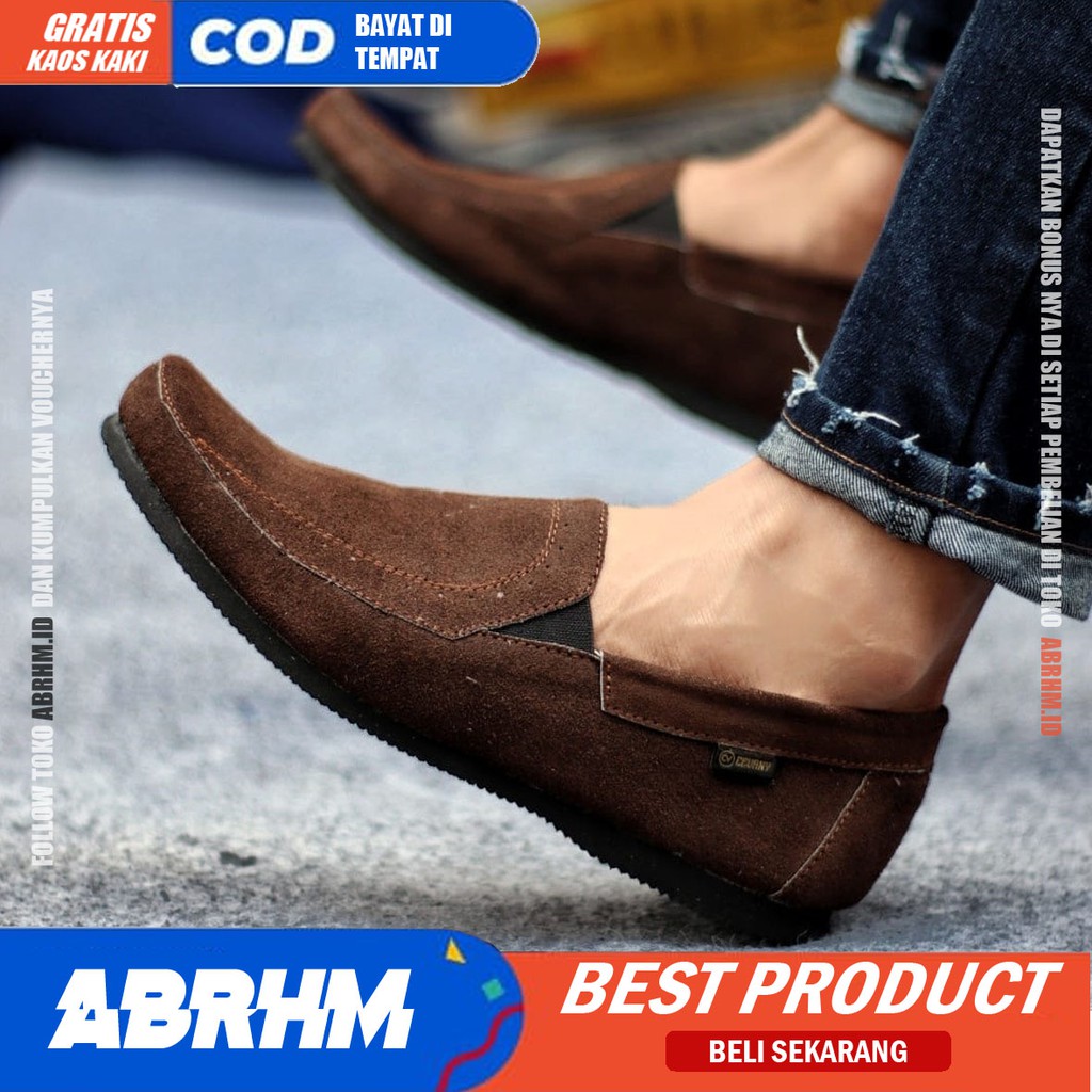 ABRHM X JESTR Sepatu kasual Pria Sepatu Pria Casual Kantor Kerja Kulit Suede Leather Sepatu Slop Anti Slip Sepatu  Kuliah Kondangan Gaya keren Kekinian Murah Terlaris