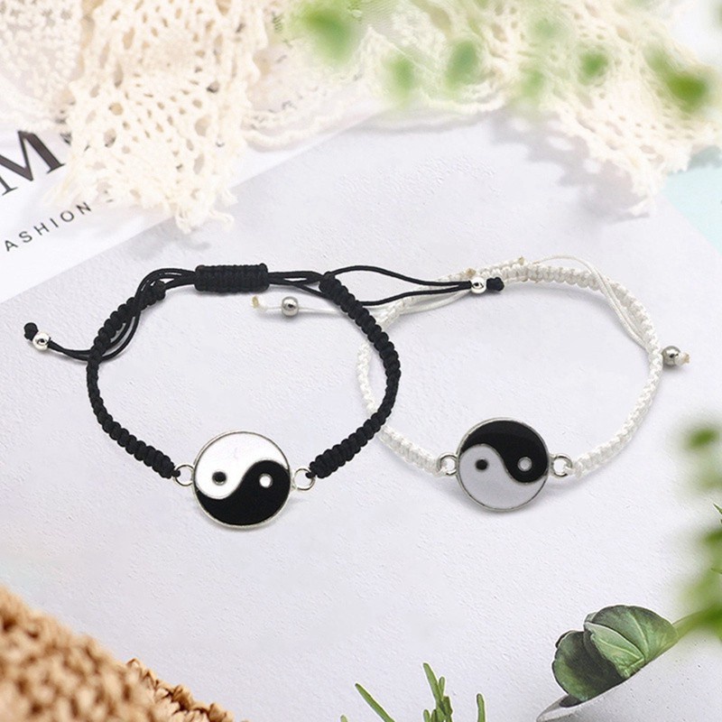 1Pcs Yin Yang Tai Chi Adjustable Matching Taiji Trigram Cord Jewelry Handmade Gossip Rope Bangle for Couple BBF Friendship Lover Charm Bracelet Valentine's Day