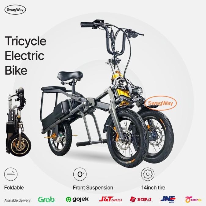 Sepeda listrik lipat foldable e-bike wheel tricycle roda 3 17.5ah 70km ada banyak