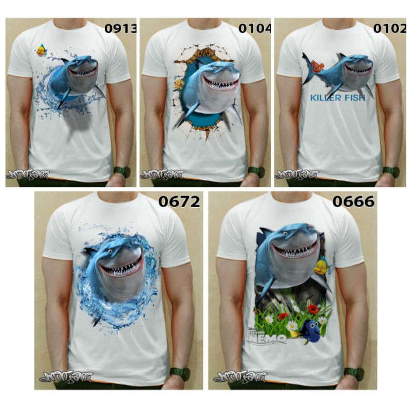 Kaos baju ikan fish hiu/ shark / cupang / paus / arwana / nemo