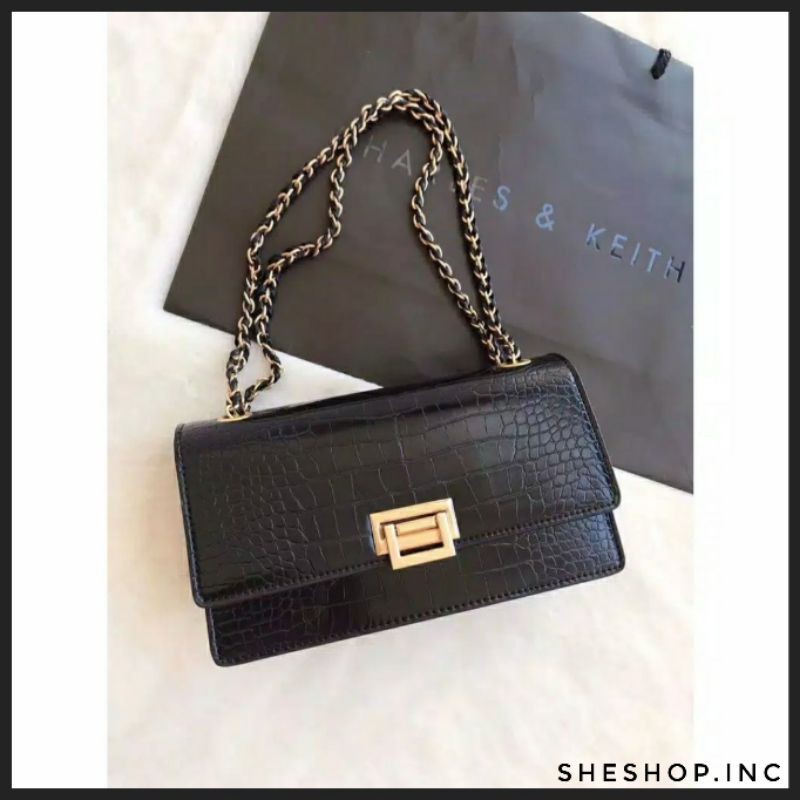 CK Front Flap Croco /CK Croc Effect with Ring Pushlock/Tas Wanita