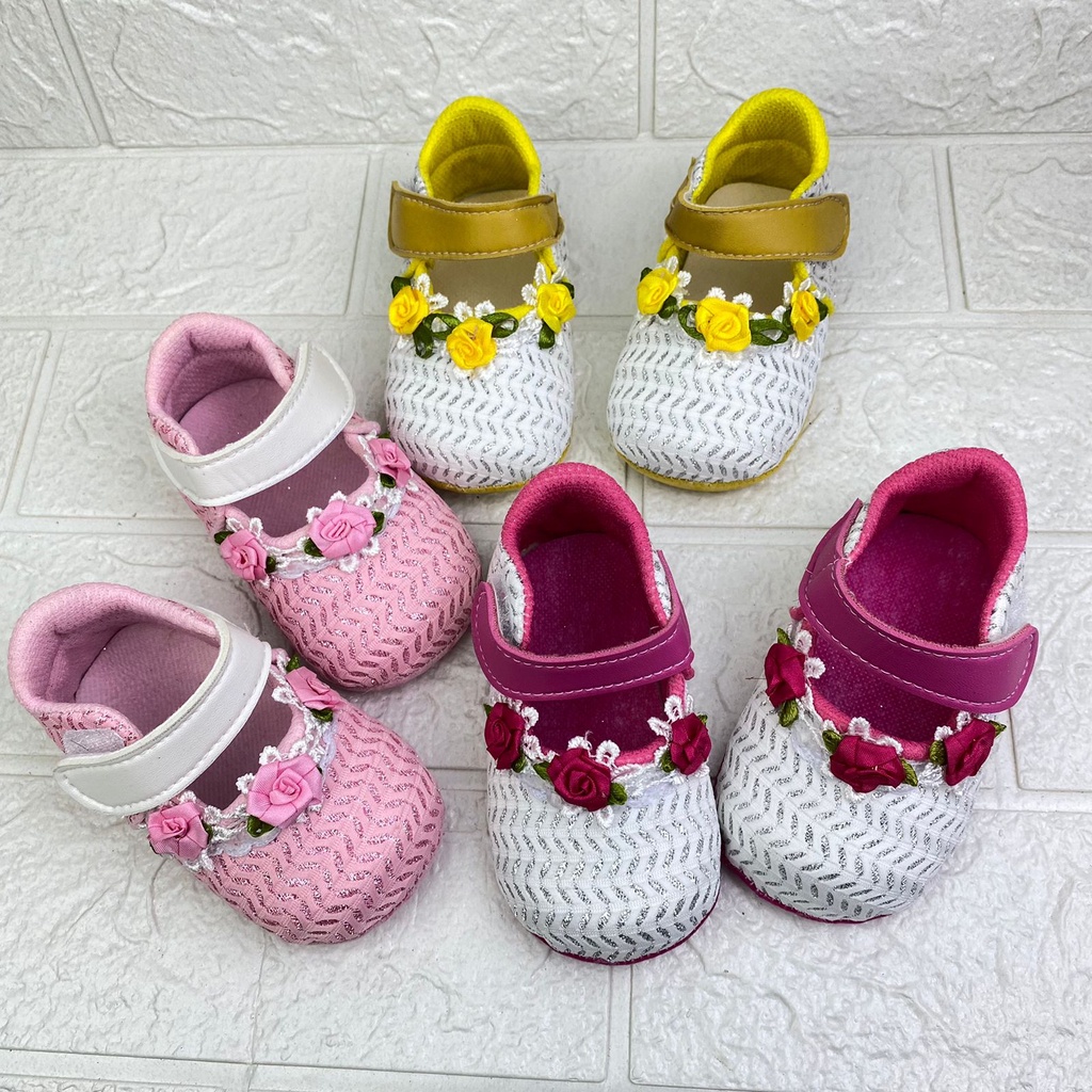 [TAMAN SEPATUKU] SEPATU TRENDY MURAH PREWALKER BABY BAYI ANAK PEREMPUAN PAYET BUNGA 0-12 BULAN XPX01