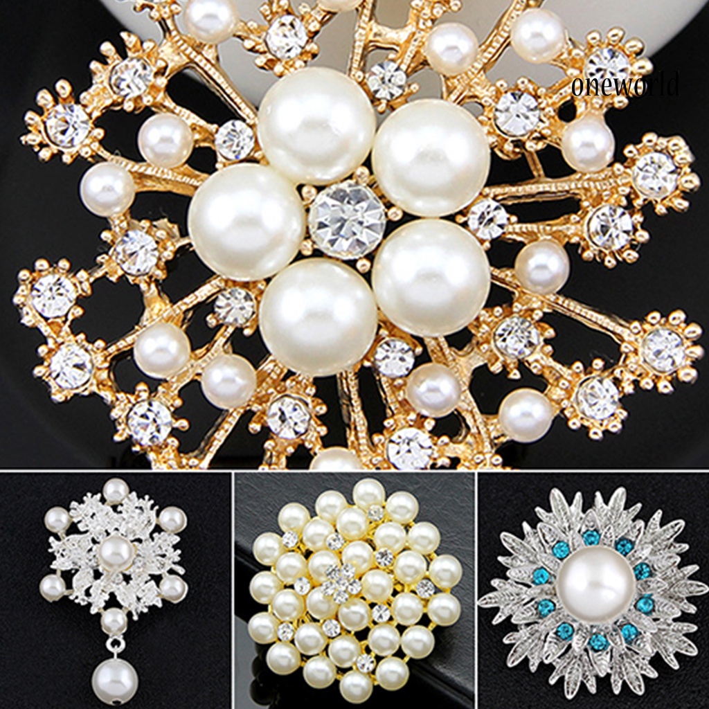 OW@ Breastpin Elegant Easy Matching Alloy Flower Faux Pearls Women Brooch Pin for Dating