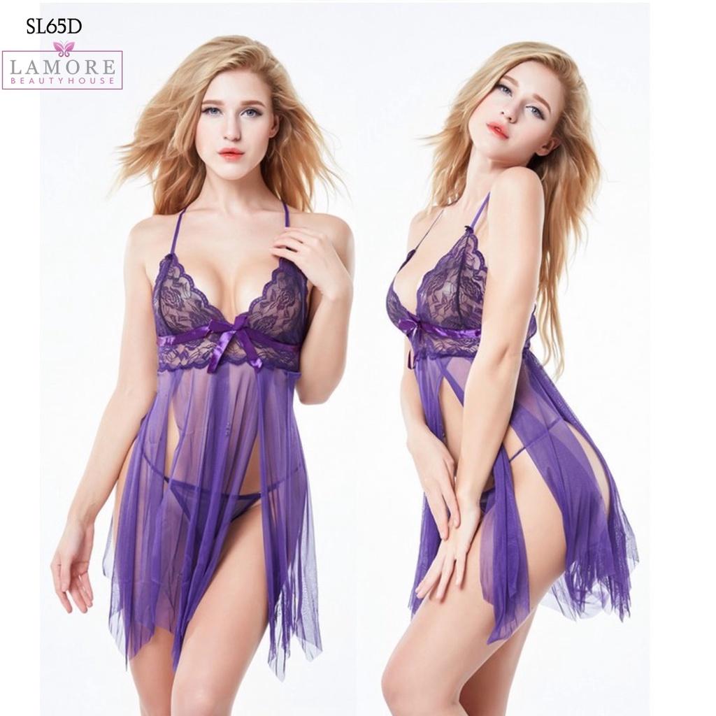 [WARNA BARU] PIYAMA SEKSI LINGERIE RUMBAI LACE UNGU MODERN BAJU TIDUR SL65D