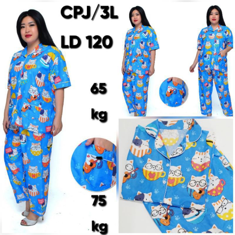 PIYAMA JUMBO CELANA PANJANG BAJU LENGAN PENDEK LD 150 140 130 120 SET PAKAIAN TIDUR WANITA DEWASA