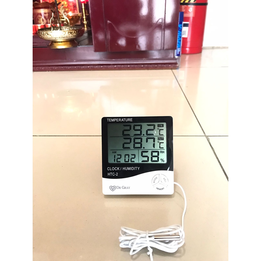 Termometer higrometer suhu ruangan -  Thermometer Higrometer temperature indoor outdoor HTC-2 DR GRAY