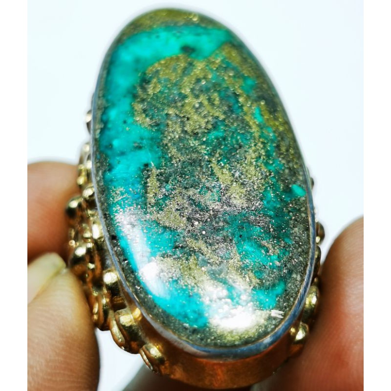 Batu akik natural pirus Persia urat emas jumbo