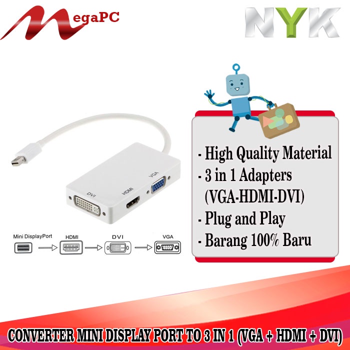 Converter Mini DisplayPort To 3 in 1 (VGA + HDMI + DVI) NYK