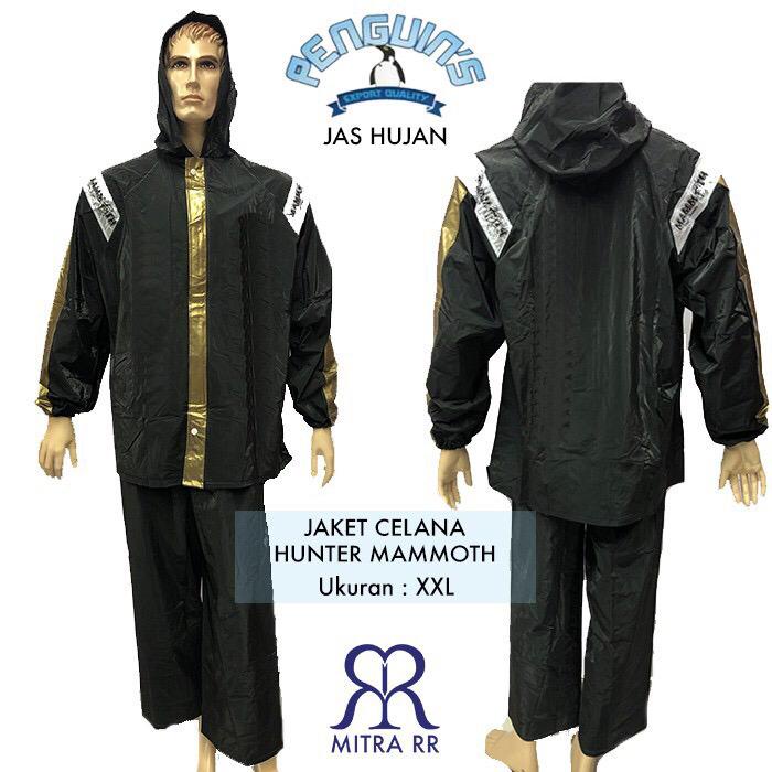 Jas Hujan Hunter Mammoth PVC Anti Tembus Air Hujan Jaket Celana Stelan Raincoat / JAS HUJAN SETELAN JAKET CELANA WARNA FULL BLACK