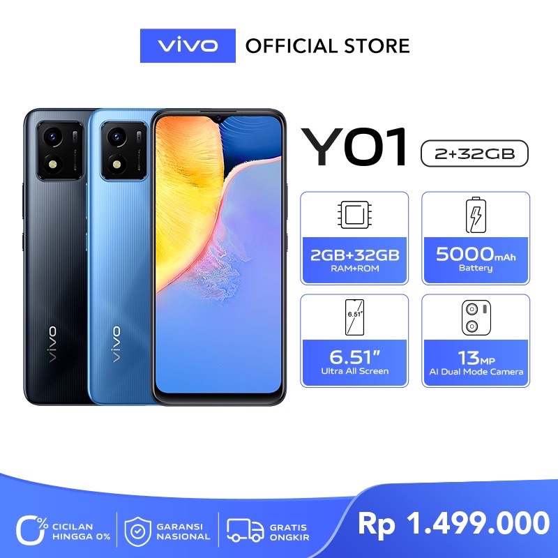 Vivo Y01-2GB/32GB-Helio P35 Octa-Core, 6.51&quot;HD+,5000mAh, Android 11 Go