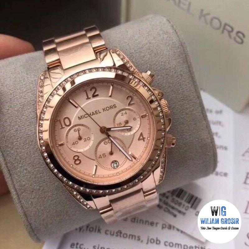 JAM TANGAN WANITA MK RANTAI STAINLESS CHRONO TANGGAL AKTIF DIAMETER 3,8 CM | JAM TANGAN FASHION CEWEK ORIGINAL