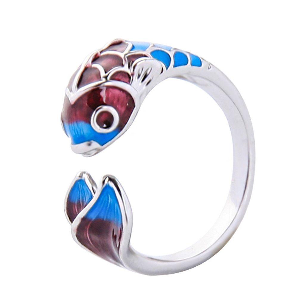 Lily Rings Women Wanita Enamel Warna Silver Cincin Jari Ikan Koi