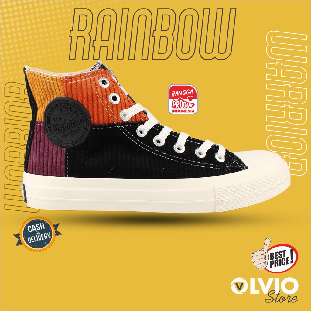 Warrior SPARTA RAINBOW  Black Purple - Sepatu Vulcanized Fashion Casual Corduroy Pria/Wanita Warrior